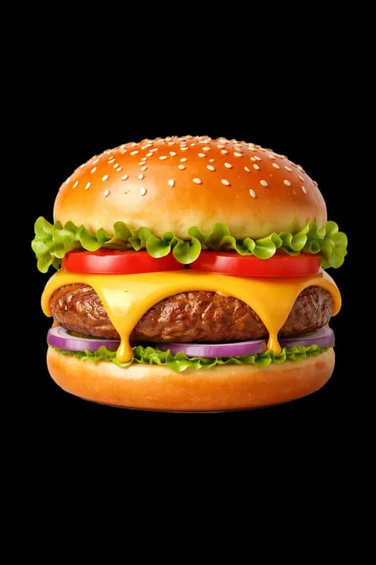 Hambúrguer Clássico com Queijo Derretido PNG fundo transparente