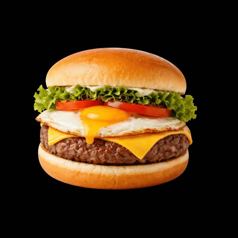 Hambúrguer com Ovo Frito e Queijo Derretido PNG fundo transparente - Hamburger Ovo Frito Cheese Melted transparent backg