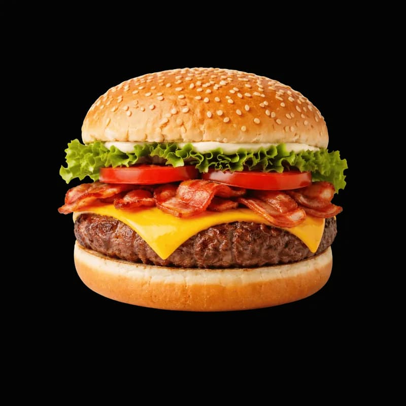 Hambúrguer suculento com bacon crocante e queijo PNG fundo transparente - Hamburger Juicy Bacon Crispy Cheese transparen
