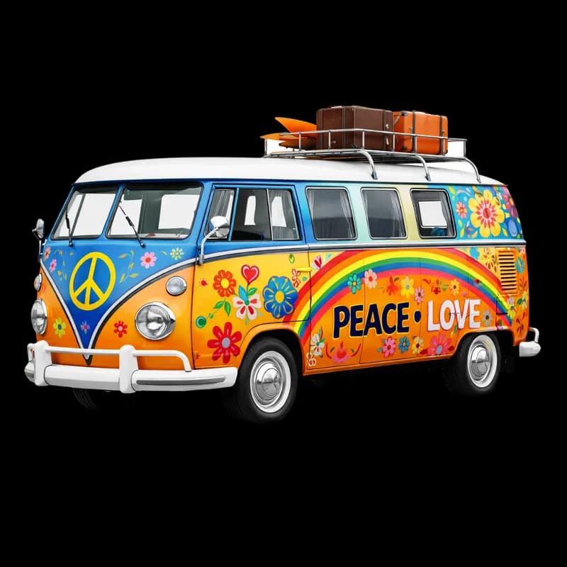 Kombi Hippie Vibrante com Mensagem de Paz e Amor PNG fundo transparente - Kombi Hippie Vibrant Mensagem Peace Love trans