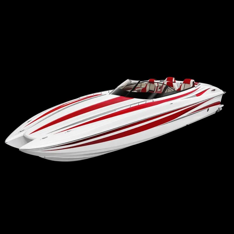 Lancha Esportiva de Alta Performance Branca e Vermelha PNG fundo transparente - Speedboat Sport Alta Performance White R