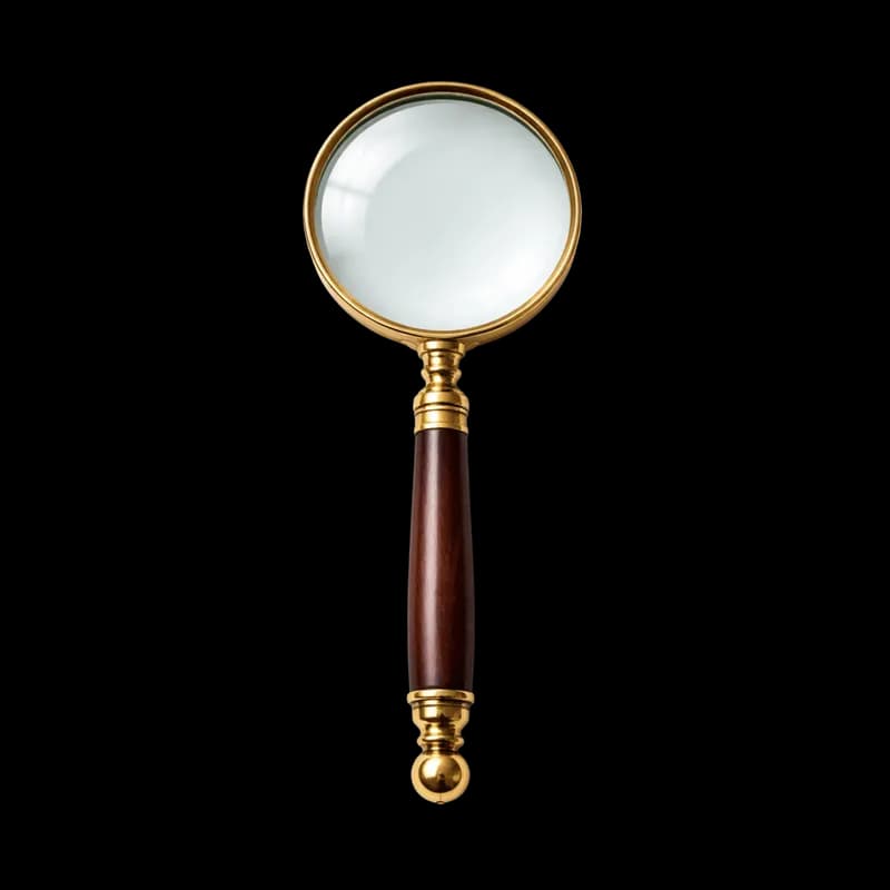 Lupa Antiga com Cabo de Madeira e Detalhes Dourados PNG fundo transparente - Magnifying glass Antique Cable Madeira Deta