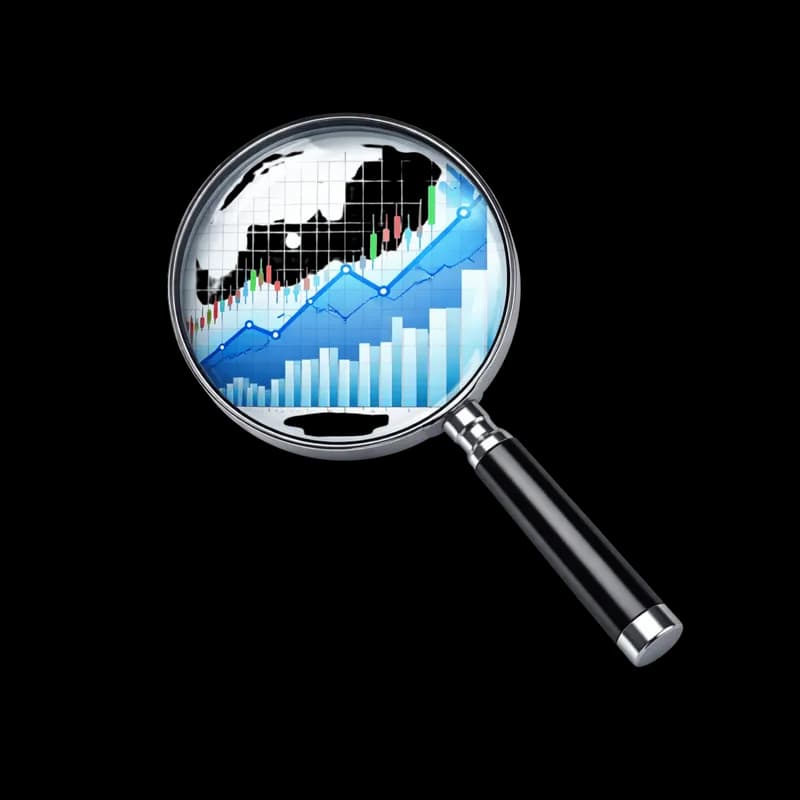 Lupa sobre Gráfico Financeiro de Crescimento PNG fundo transparente - Magnifying glass Chart Financeiro Growth transpare