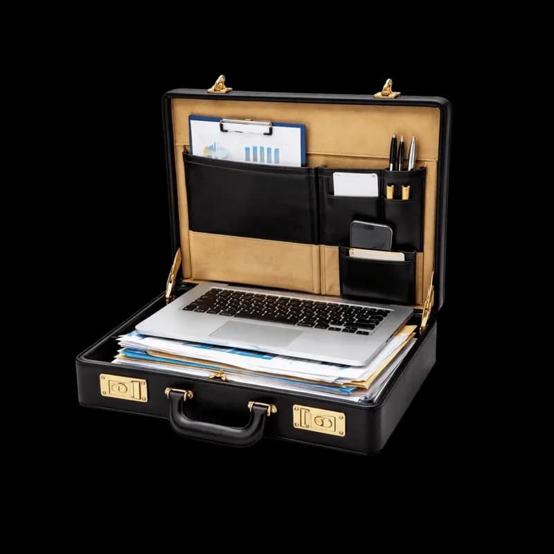 Maleta executiva com laptop e documentos PNG fundo transparente - Briefcase Executive Laptop Documents transparent backg
