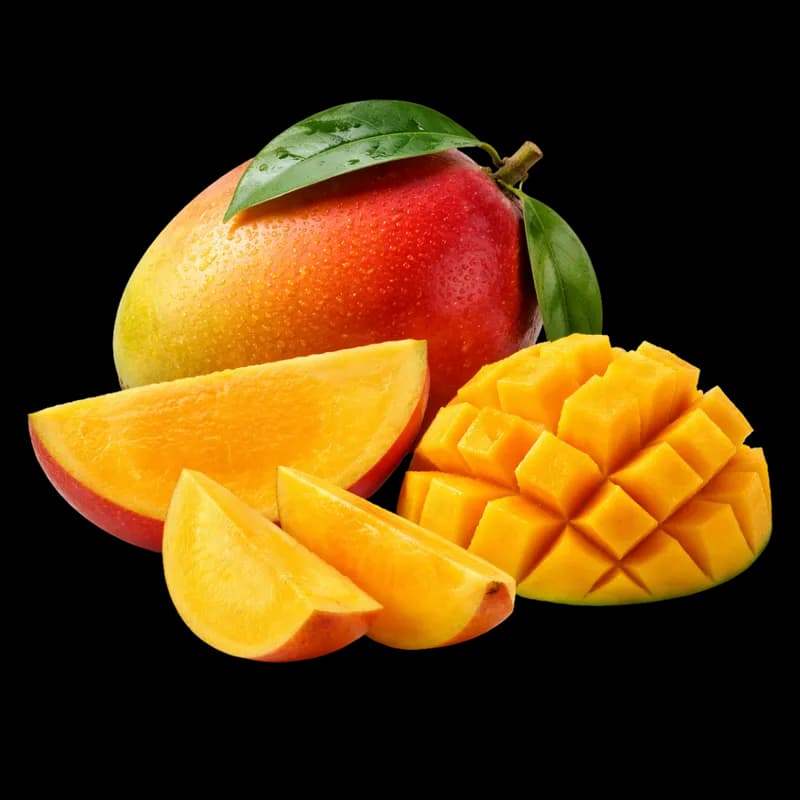 Manga fresca cortada e inteira com gotas de água PNG fundo transparente - Mango Fresh Cortada Inteira Gotas Water transp