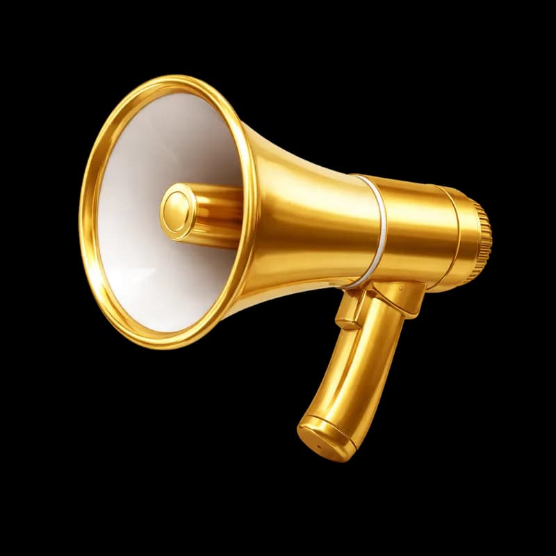 Megafone Dourado Luxuoso em 3D PNG fundo transparente - Megaphone Golden Luxurious 3d transparent background PNG
