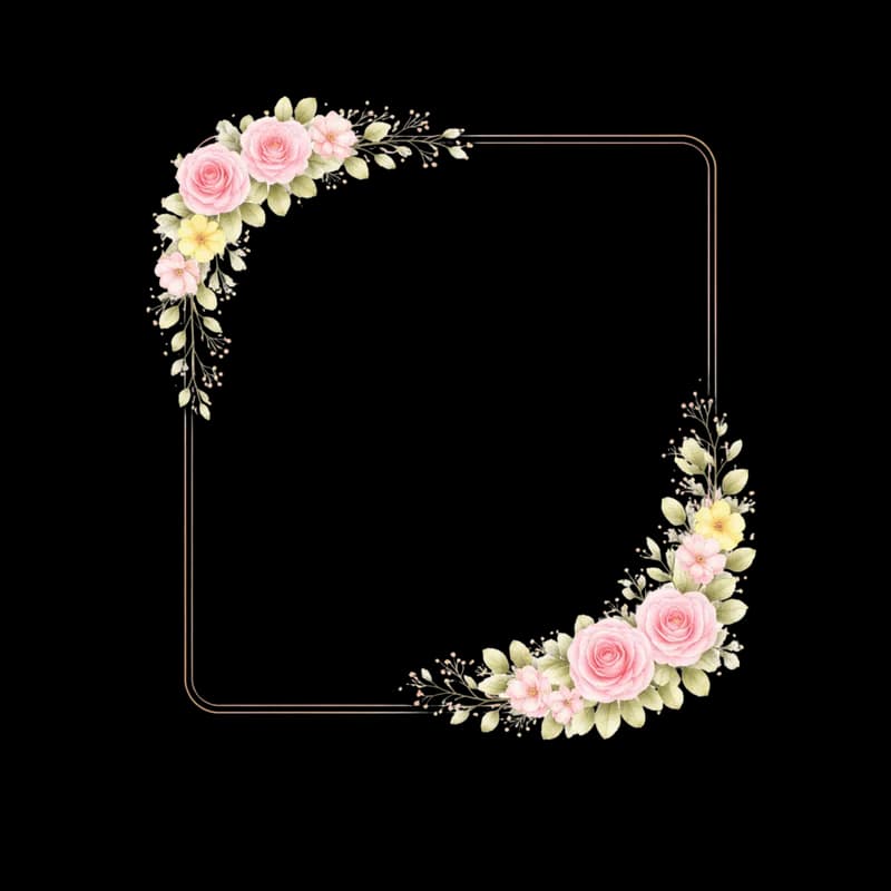 Moldura floral retangular rosa com folhas verdes - Pink rectangular floral frame with green leaves