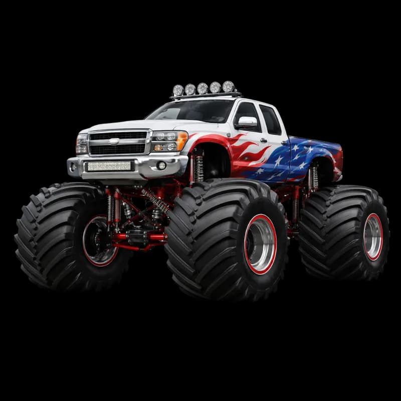Monster Truck Imponente com Decoração Patriótica Americana PNG fundo transparente - Monster Truck Imponente Decoração Pa