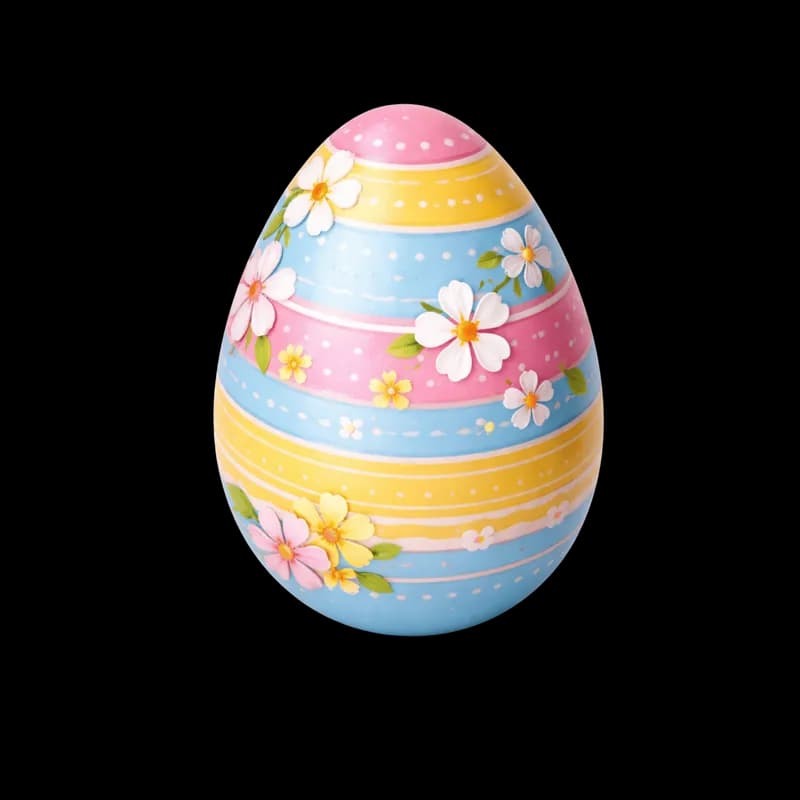 Ovo de Páscoa decorado com flores, listras e bolinhas - Decorated Easter Egg with flowers, stripes and polka dots