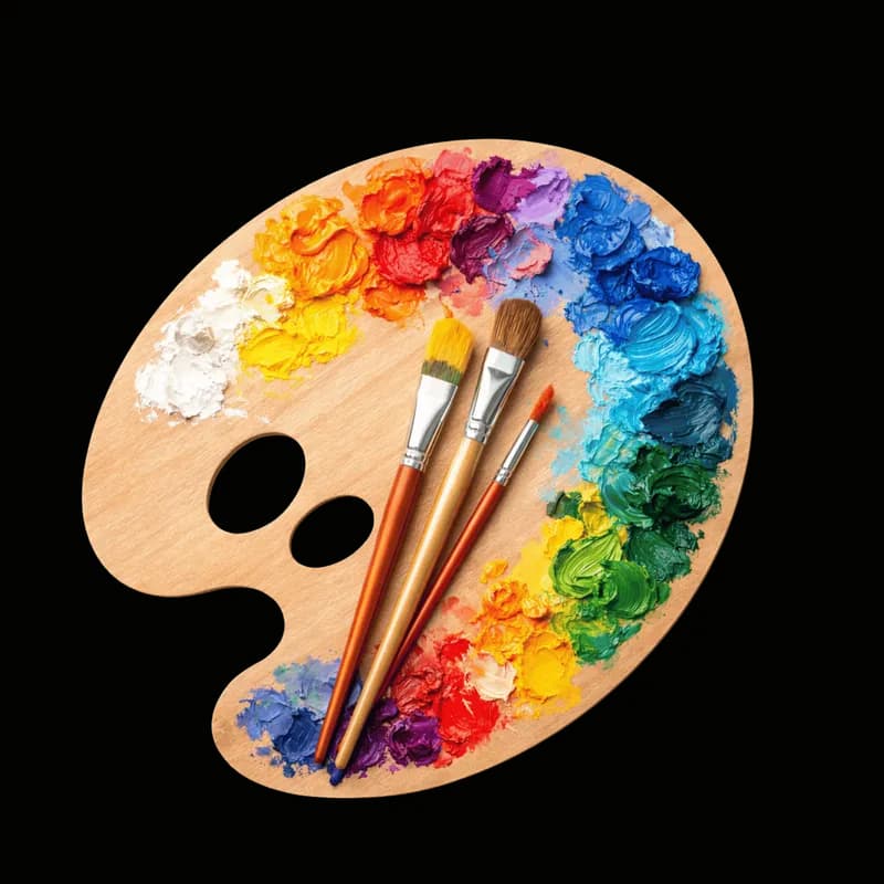 Paleta de Pintura com Tintas Vibrantes e Pincéis PNG fundo transparente - Palette Pintura Tintas Vibrant Brushes transpa