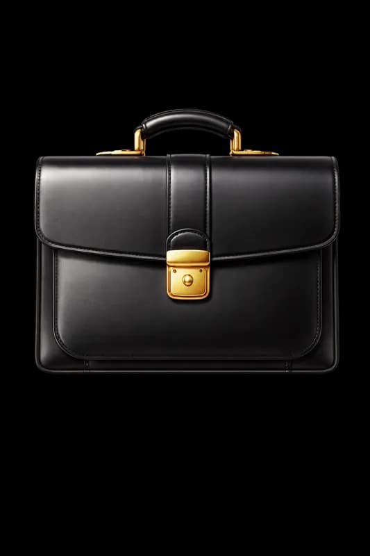 Pasta Executiva Preta de Couro com Detalhes Dourados PNG fundo transparente