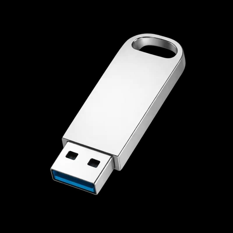 Pendrive USB Metálico Prateado com Argola para Chaveiro PNG fundo transparente