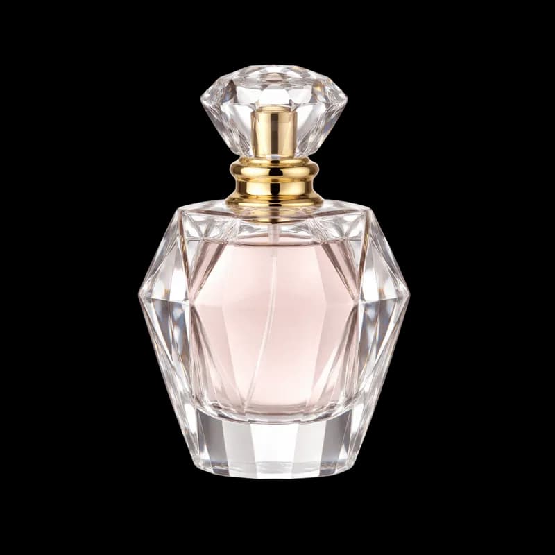 Perfume Luxuoso com Frasco Diamantado e Detalhes Dourados PNG fundo transparente - Perfume Luxurious Frasco Diamantado D