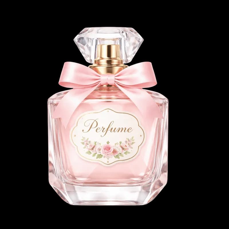 Frasco de perfume rosa com laço e flores - Pink perfume bottle with bow and flowers