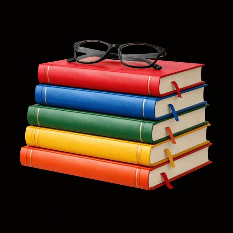 Pilha de Livros Coloridos com Óculos PNG fundo transparente - Stack Books Colorful Glasses transparent background PNG