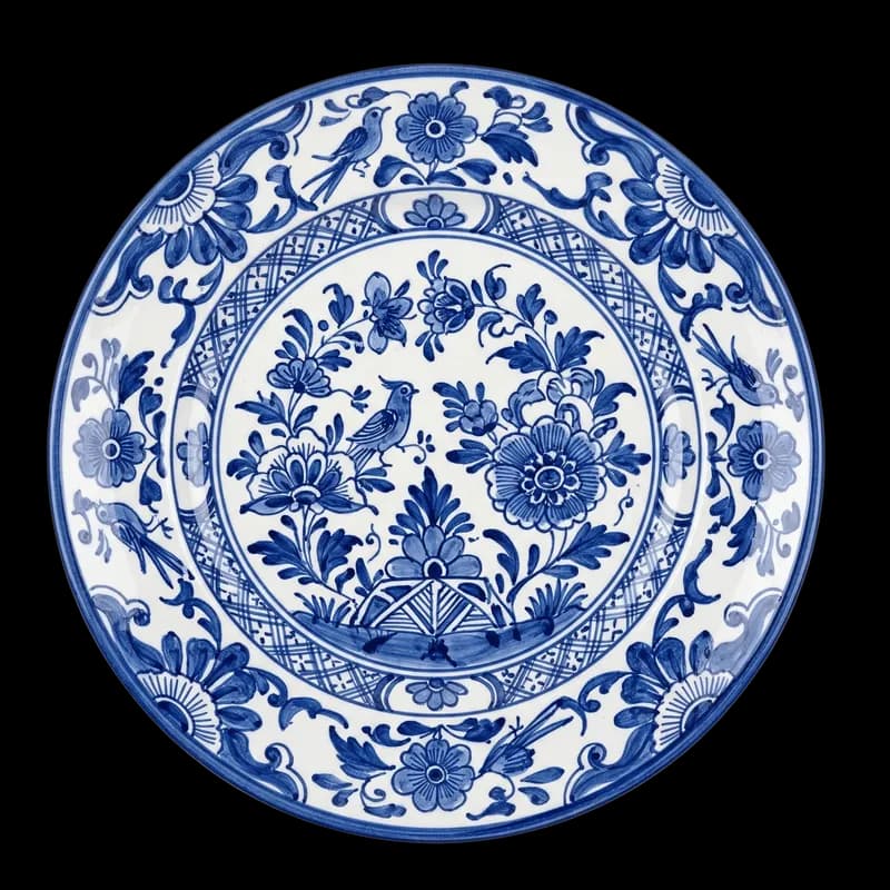 Prato Decorativo Azul e Branco com Pássaros e Flores PNG fundo transparente - Prato Decorative Blue White Pássaros Flowe