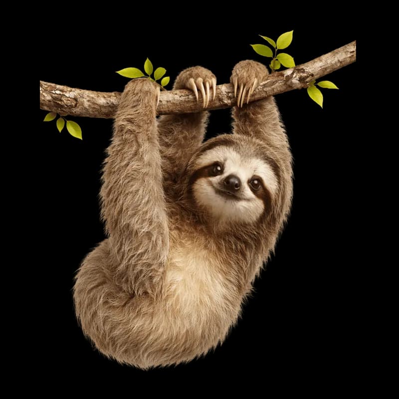 Preguiça Fofa Sorrindo Pendurada em Galho de Árvore PNG fundo transparente - Sloth Cute Smiling Pendurada Branch Árvore