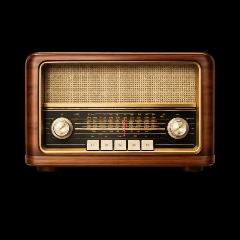 Rádio Vintage de Madeira com Detalhes Dourados PNG fundo transparente - Rádio Vintage Madeira Details Golden transparent