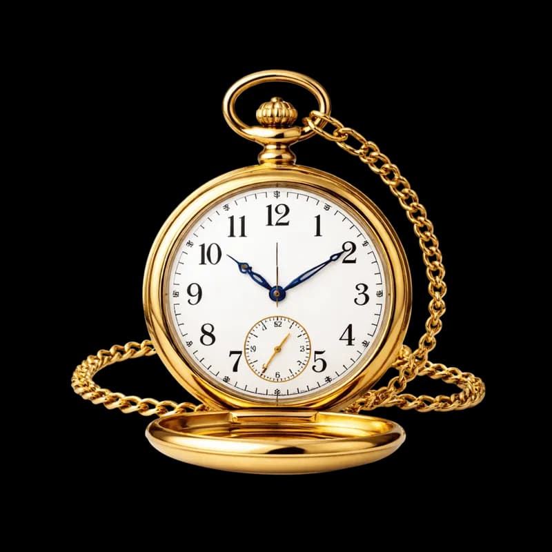 Relógio de Bolso Dourado Clássico com Corrente PNG fundo transparente - Clock Bolso Golden Classic Corrente transparent