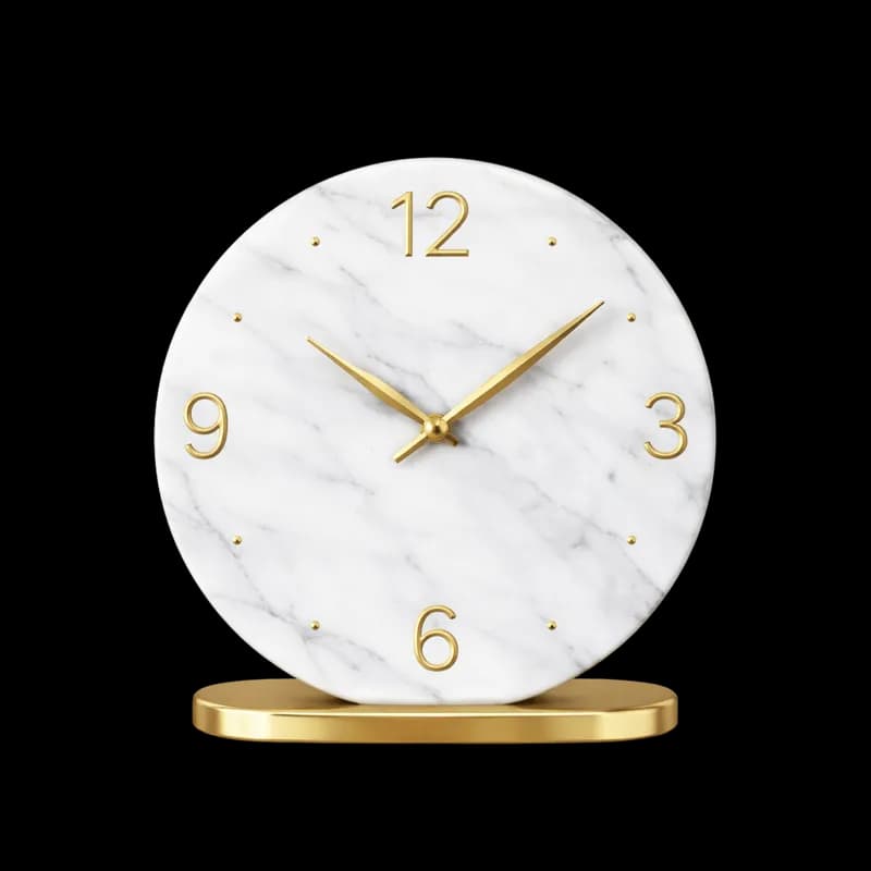 Relógio de Mesa Redondo Mármore Branco e Dourado PNG fundo transparente - Clock Table Redondo Mármore White Golden trans