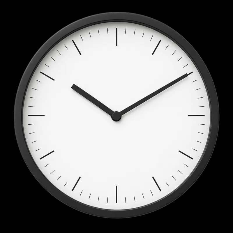 Relógio de parede minimalista com ponteiros pretos e fundo branco - Minimalist wall clock with black hands and white face