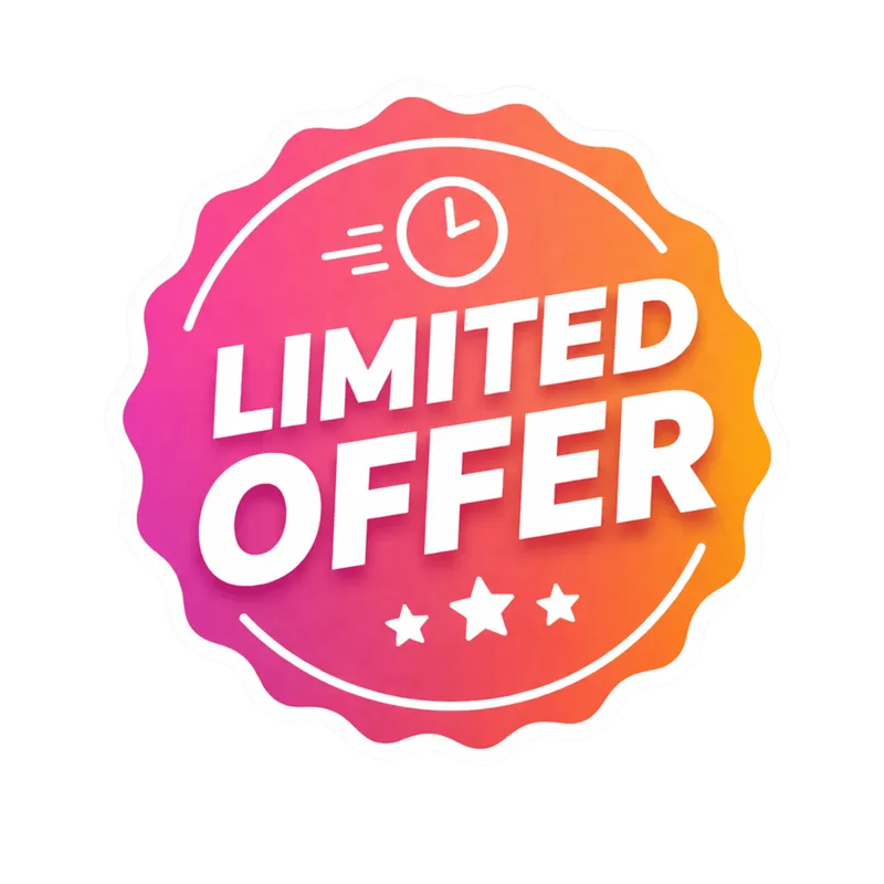 Selo de oferta limitada PNG com relógio e estrelas - Limited offer badge PNG with clock and stars