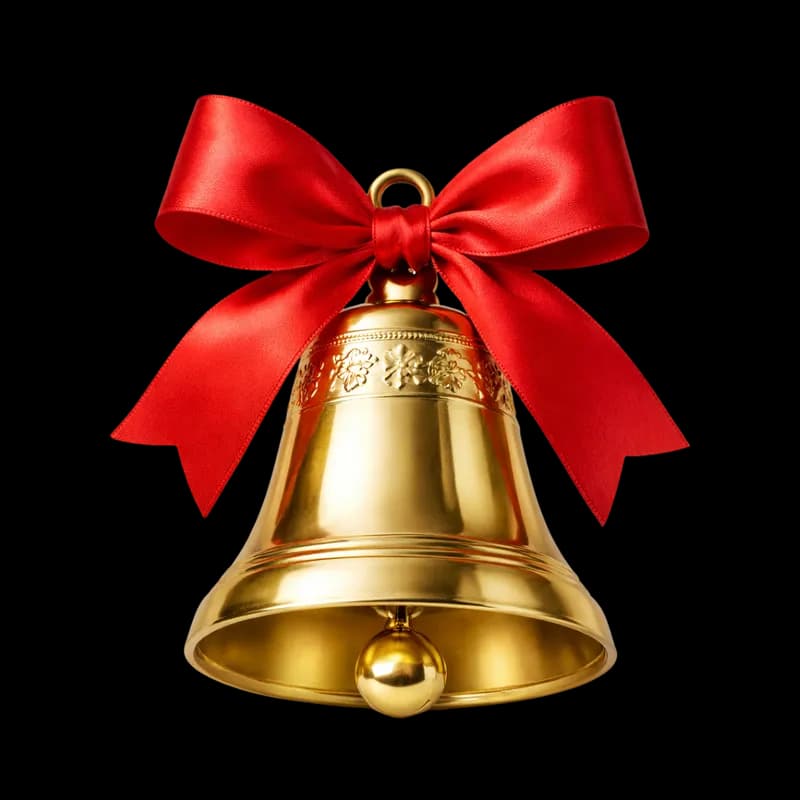 Sino de Natal Dourado com Laço Vermelho Festivo PNG fundo transparente