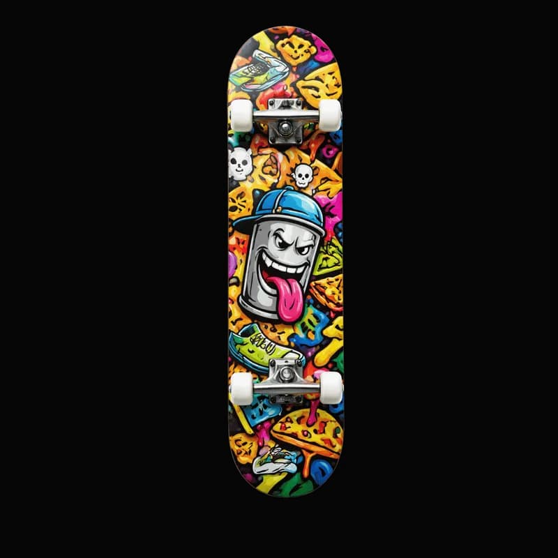 Skate Grafite Urbano Colorido com Lata de Spray PNG fundo transparente - Skateboard Grafite Urbano Colorful Lata Spray t