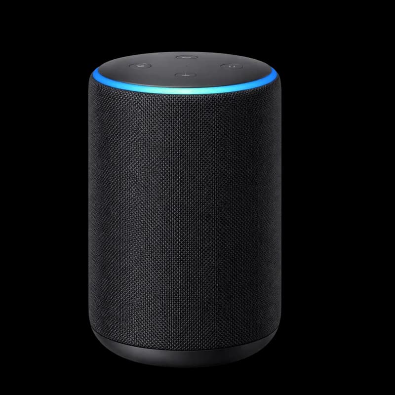 Smart Speaker Preto com Anel de Luz Azul Ativo PNG fundo transparente - Smart Speaker Black Ring Light Blue Ativo transp