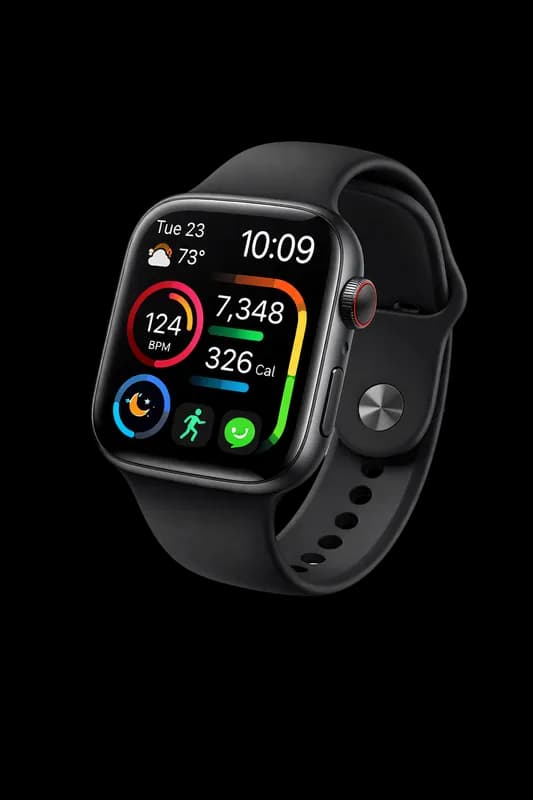 Smartwatch Preto com Tela Ativa e Detalhes de Saúde PNG fundo transparente