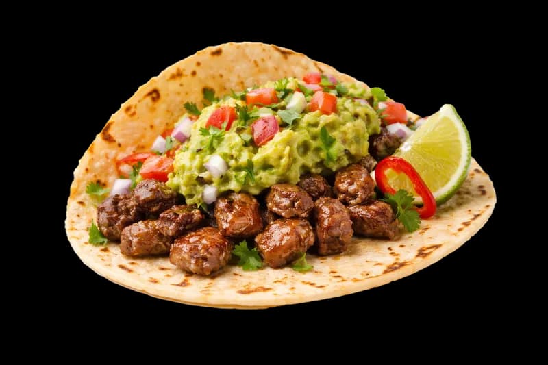 Taco de Carne Grelhada com Guacamole Fresco PNG fundo transparente