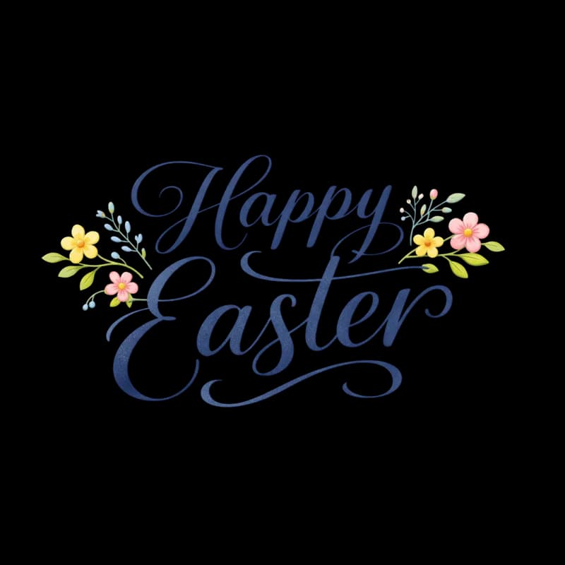 Texto Feliz Páscoa PNG com flores e fundo transparente - Happy Easter text PNG with flowers and transparent background