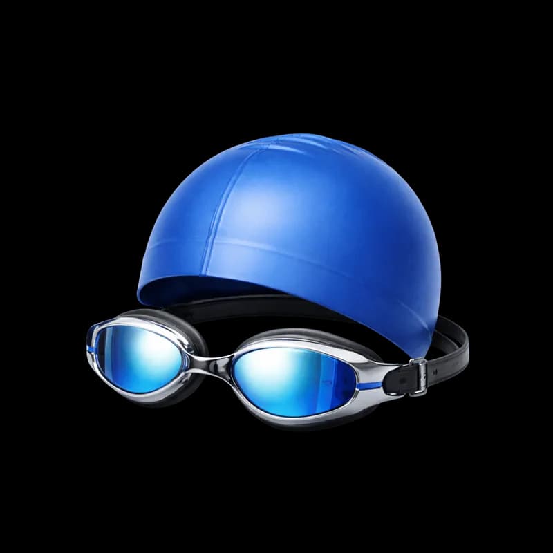 Touca e Óculos de Natação Azuis PNG fundo transparente - Swim cap Glasses Swimming Blue transparent background PNG