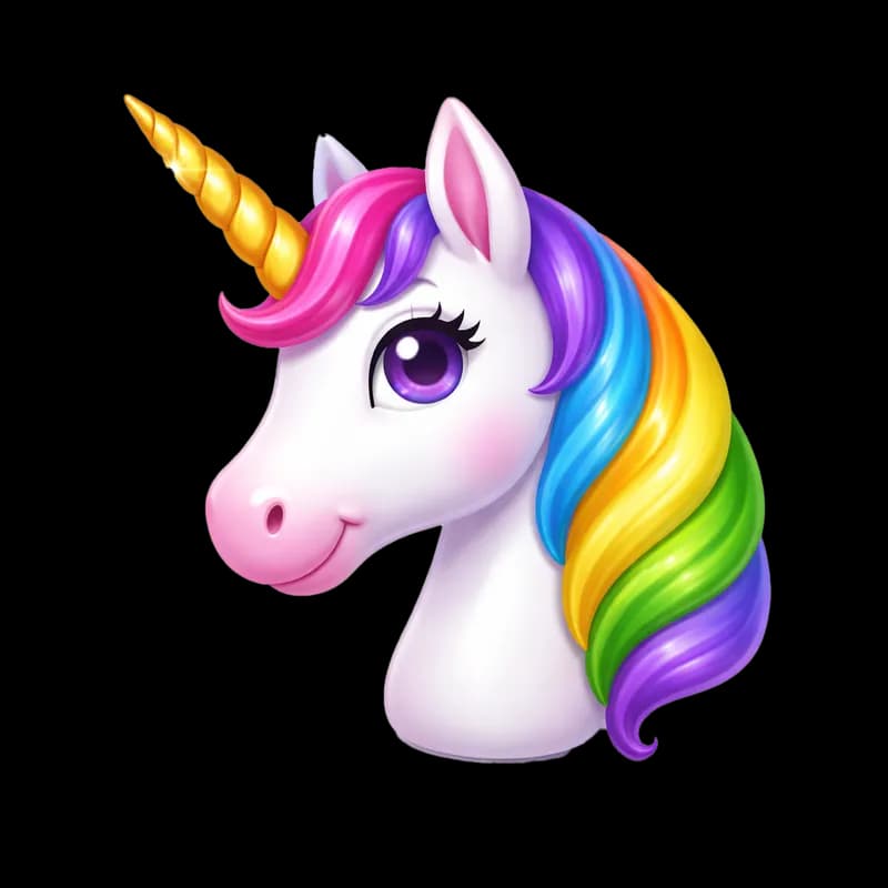 Unicórnio Fofo com Crina Arco-Íris Brilhante PNG fundo transparente