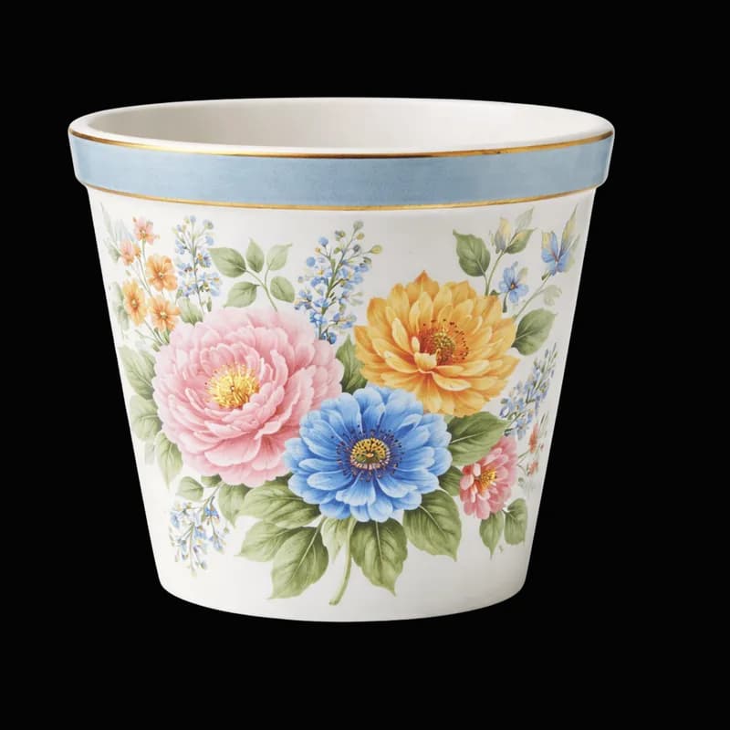 Vaso de Flores Decorado com Estampa Floral PNG fundo transparente - Vase Flowers Decorado Estampa Floral transparent bac